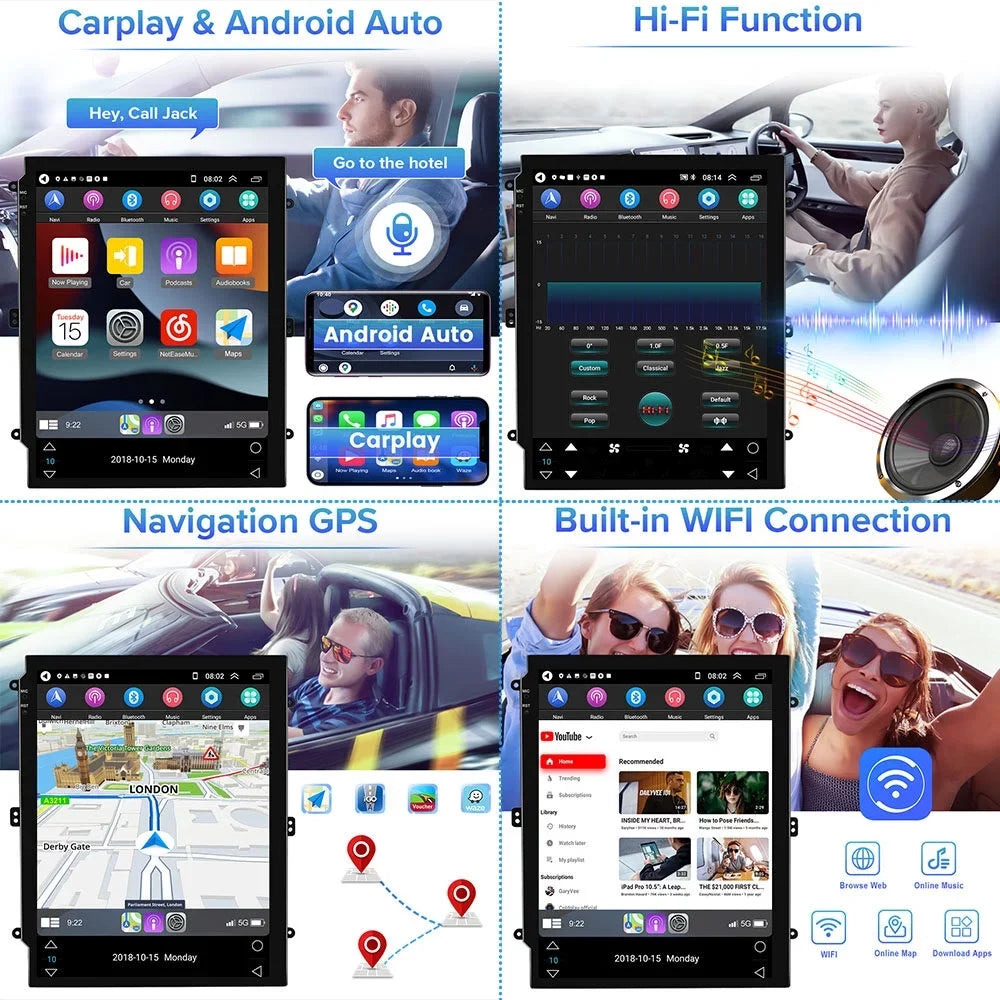 2007-2012 Cadillac AHD Auto GPS for Backup Radio Carplay Touchscreen Android Car 9.7'' Camera SLS/Escalade Android WIFI Stereo USB, Podofo 2+32G Wireless FM Bluetooth