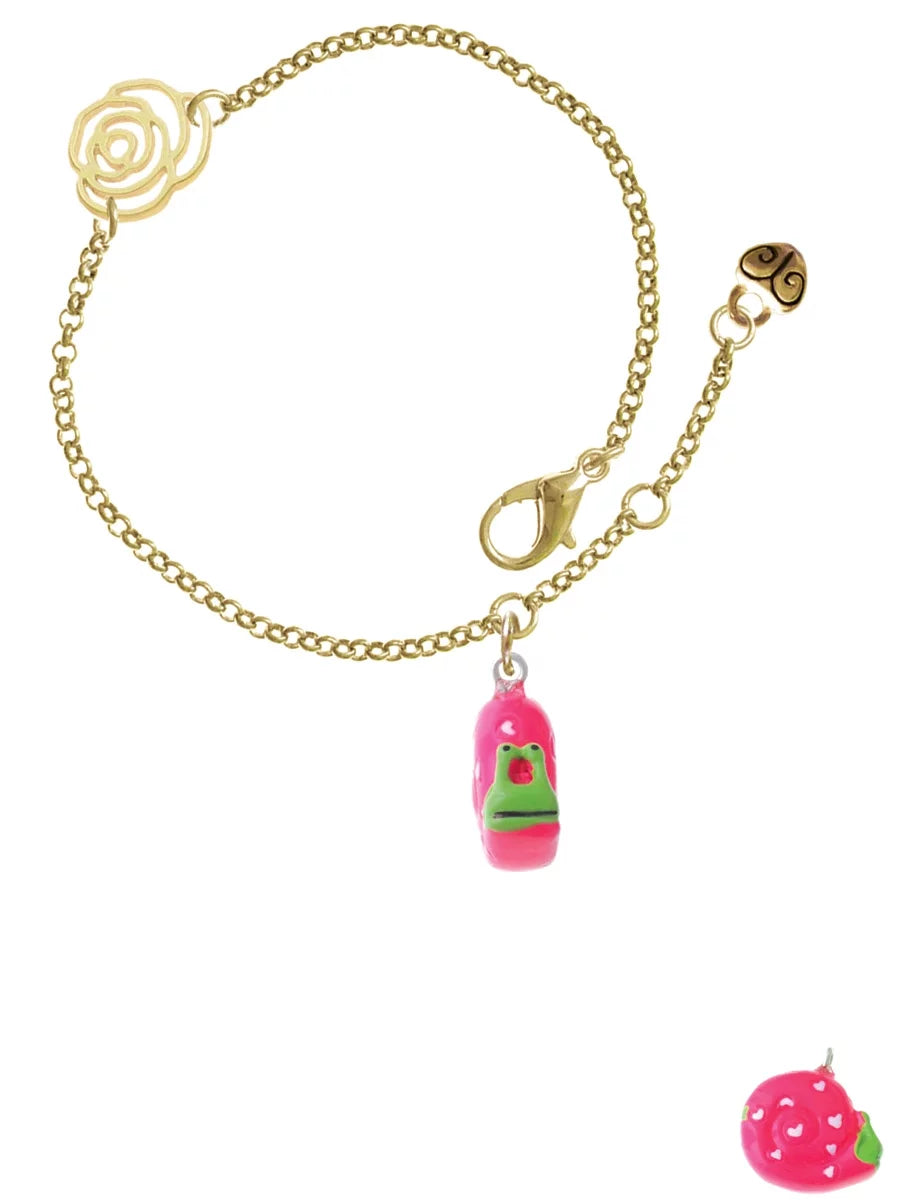 Snail Delight Pink Love 6.25"+1.75" Jewelry Gold-tone Link Resin Chain Extender Hot Rose Bracelet,