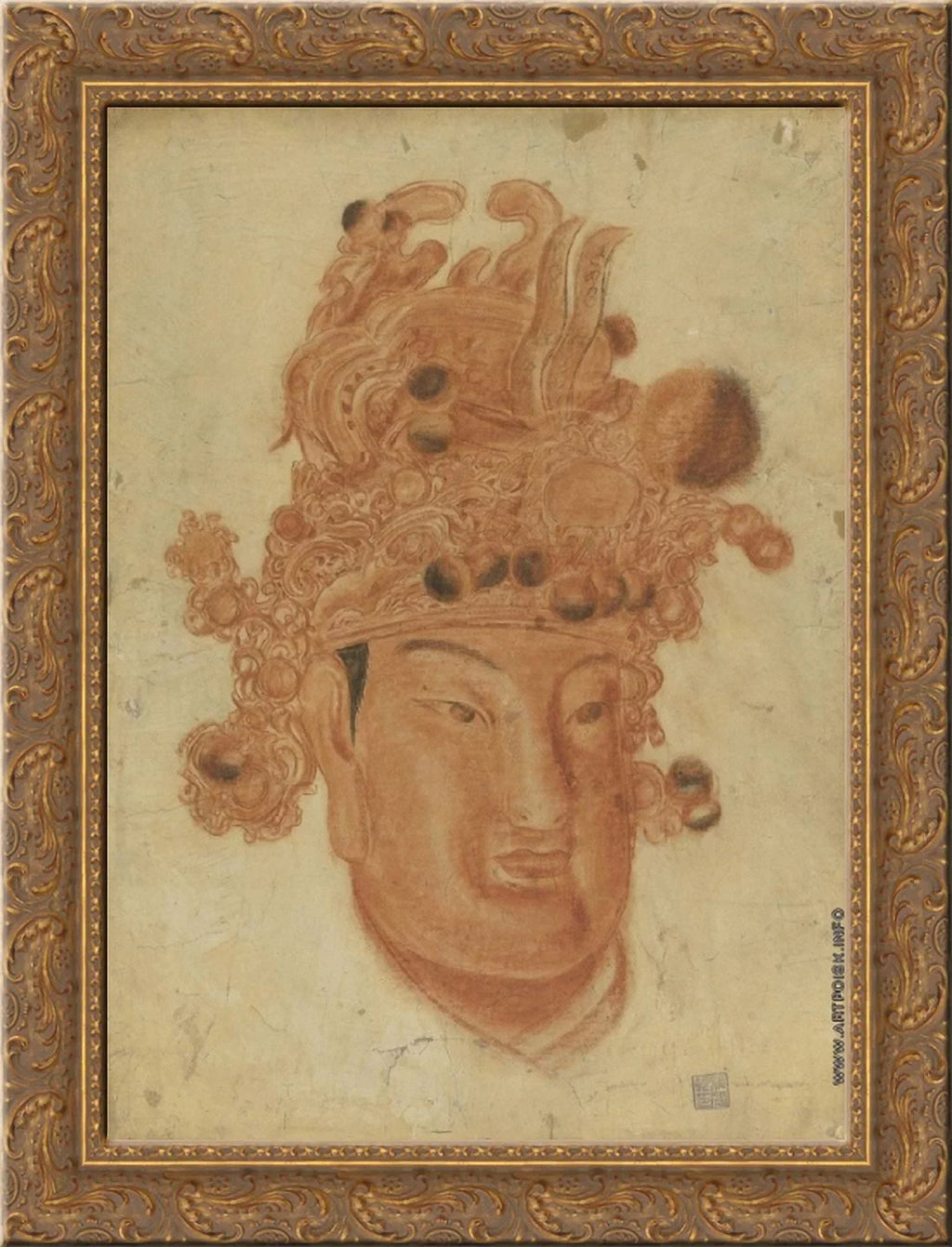 Framed Art Chinese God by Alexandre Gold Jacovleff A 24x18 Canvas Ornate Wood