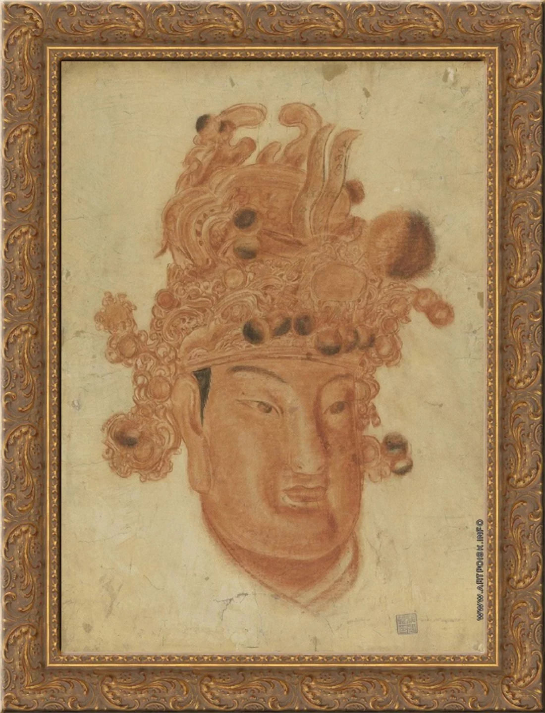 Framed Art Chinese God by Alexandre Gold Jacovleff A 24x18 Canvas Ornate Wood