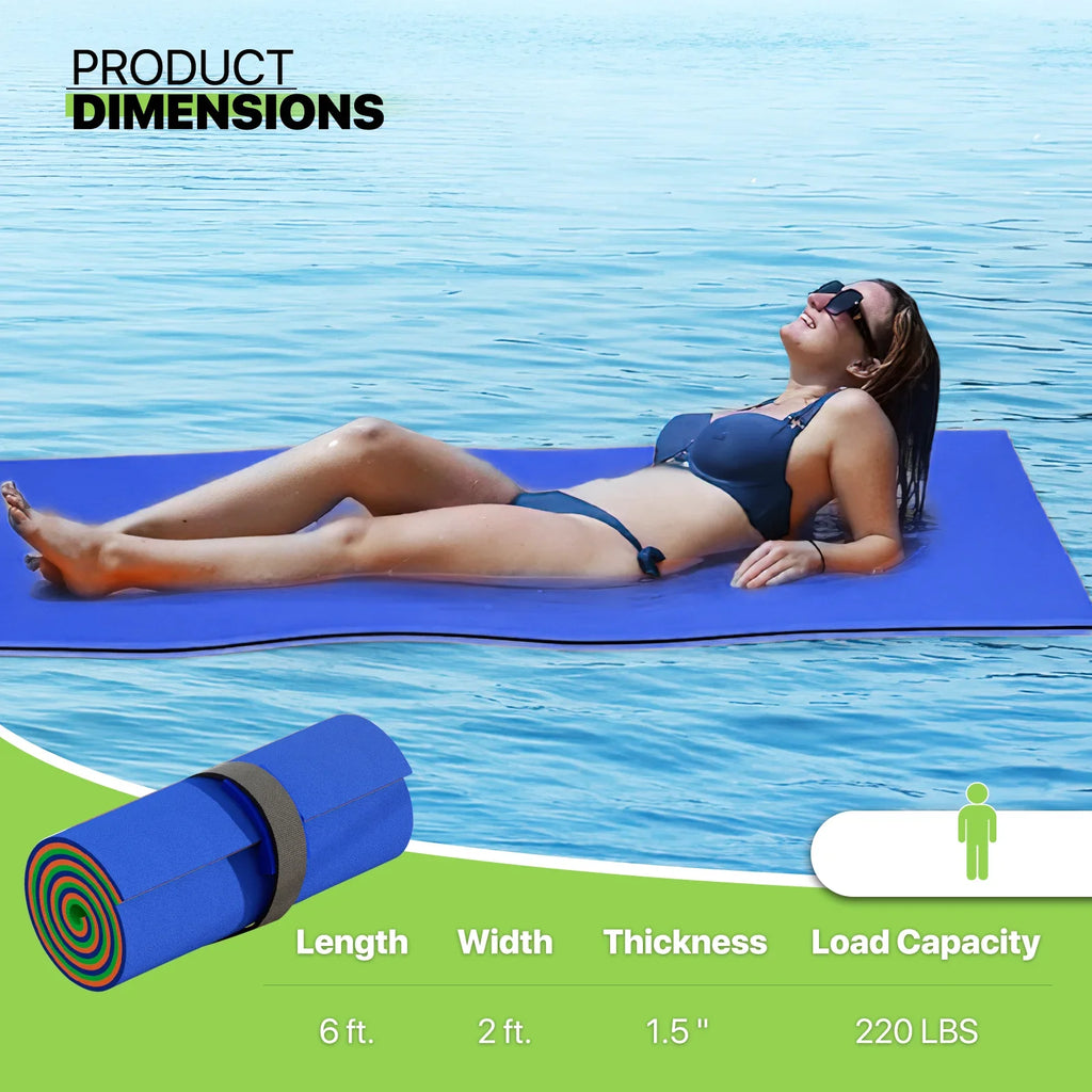 Tear-Resistant XPE Mat River Recreation Float Water for Water Activities, Magshion Water Lily Floating 6x2ft Lake Pool 3-Layer Pad, Ocean Pad Foam Outdoor Floating Blue Mat,