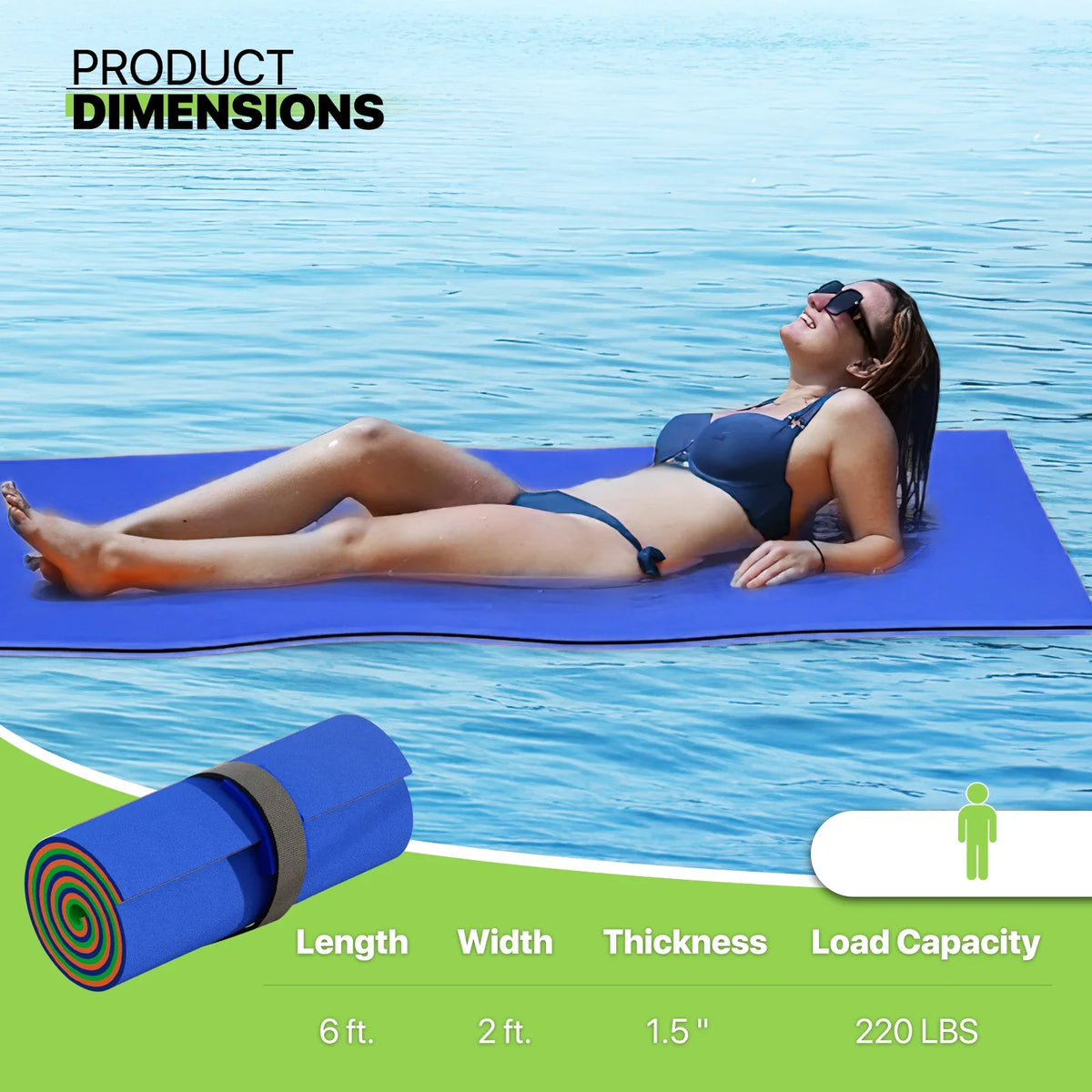Tear-Resistant XPE Mat River Recreation Float Water for Water Activities, Magshion Water Lily Floating 6x2ft Lake Pool 3-Layer Pad, Ocean Pad Foam Outdoor Floating Blue Mat,