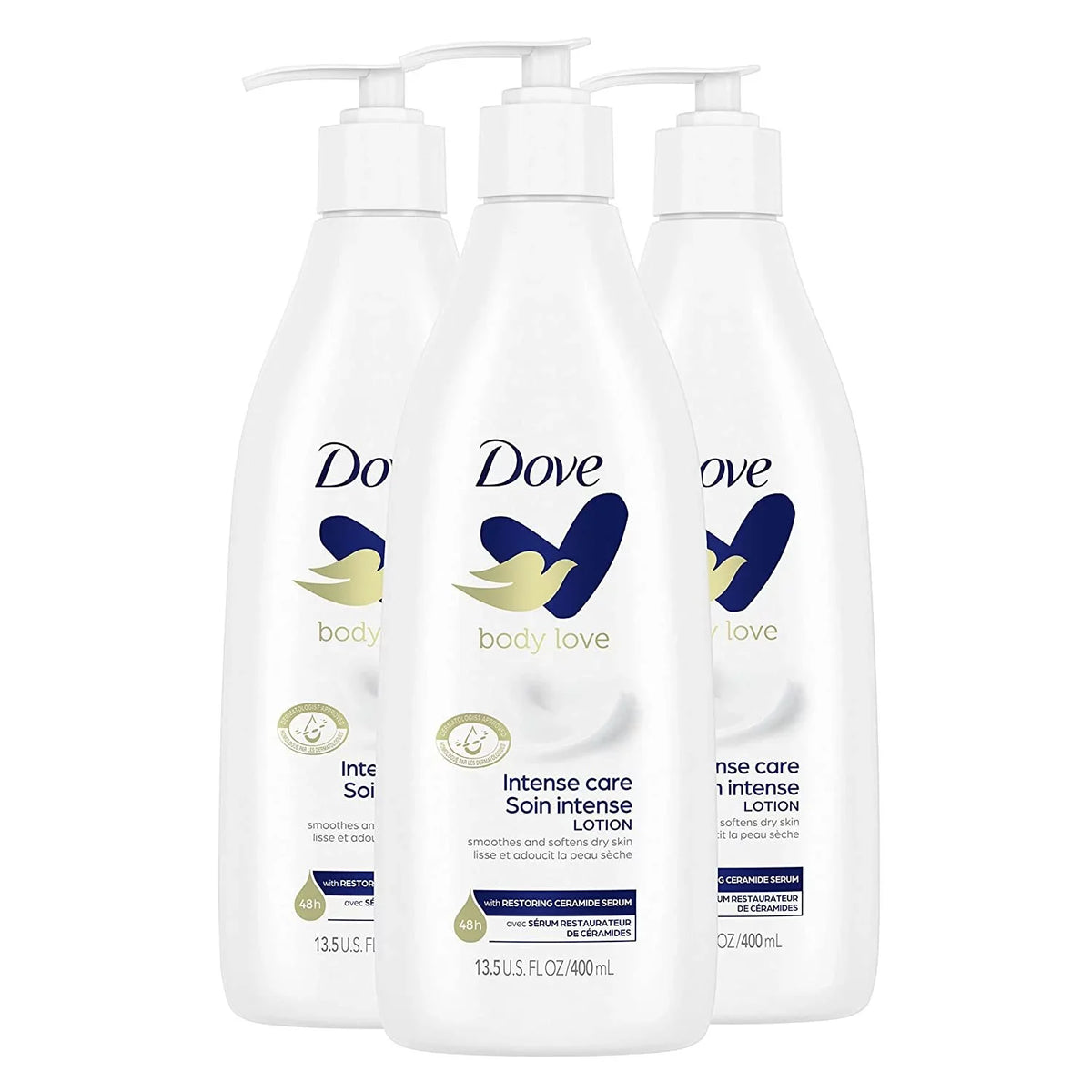 Dry Skin Lotion for and Moisturizing Dove Body Intense or Care 3 Love Smoothes, Count Oz, Rough White, 13.5 Softens