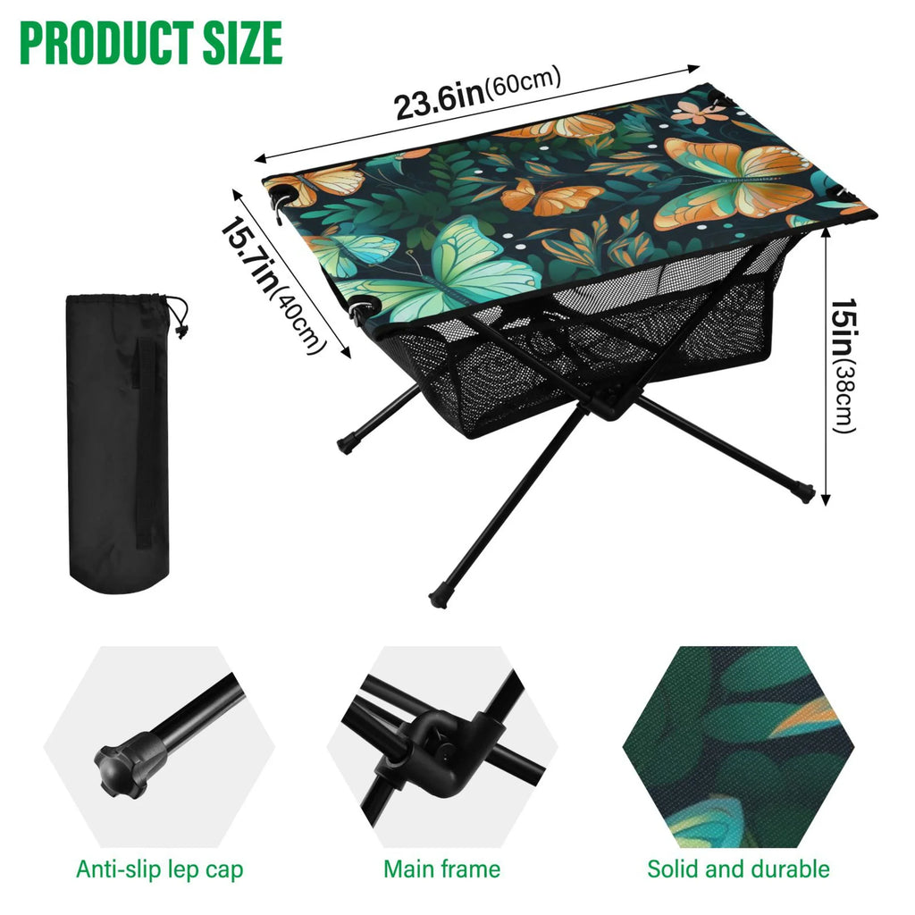 Portable Fishing Compact Outdoor BBQ Bag Travel Beach Table Leave Floral Butterfly Camping Folding with Table for Storage Table Picnic