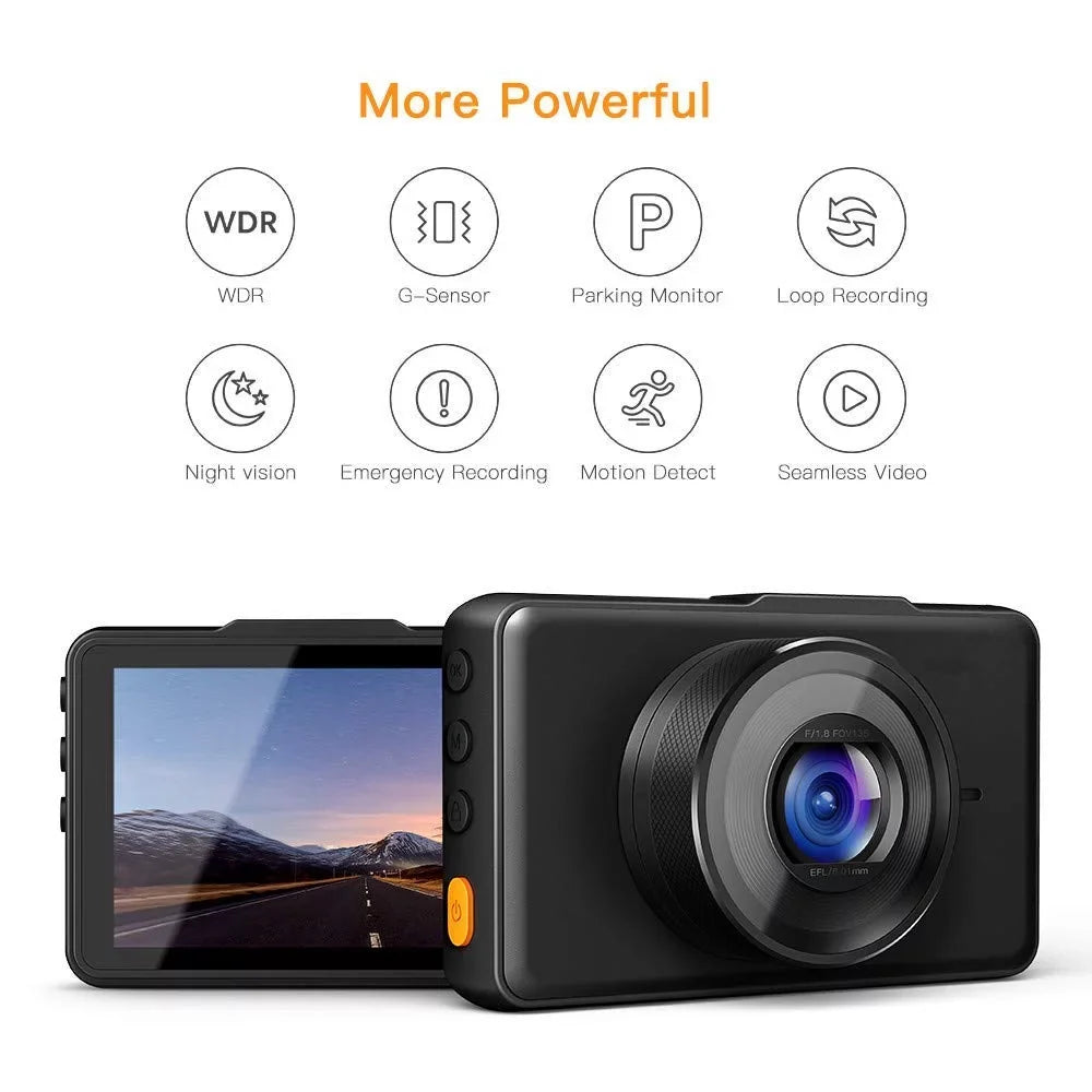 APEMAN Cam LCD Parking Car FHD Monitor, Loop Dash 1080P Driving Screen 170°Wide Detection Recording, 3" Angle, WDR, DVR G-Sensor, Motion Recorder