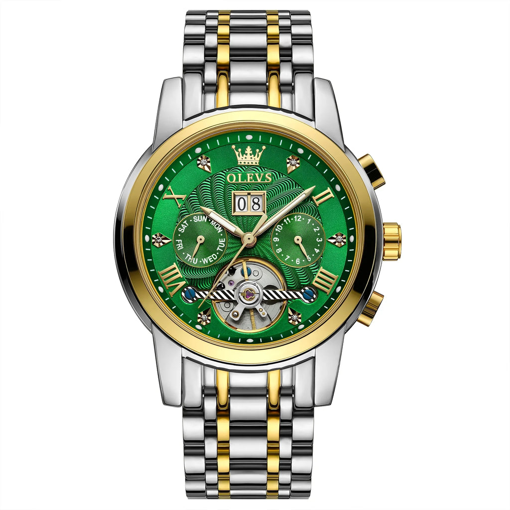 Automatic Mens Dress OLEVS Watches Diamond Business Stainless for Watches Steel Band Skeleton Men Self-Winding Luxury