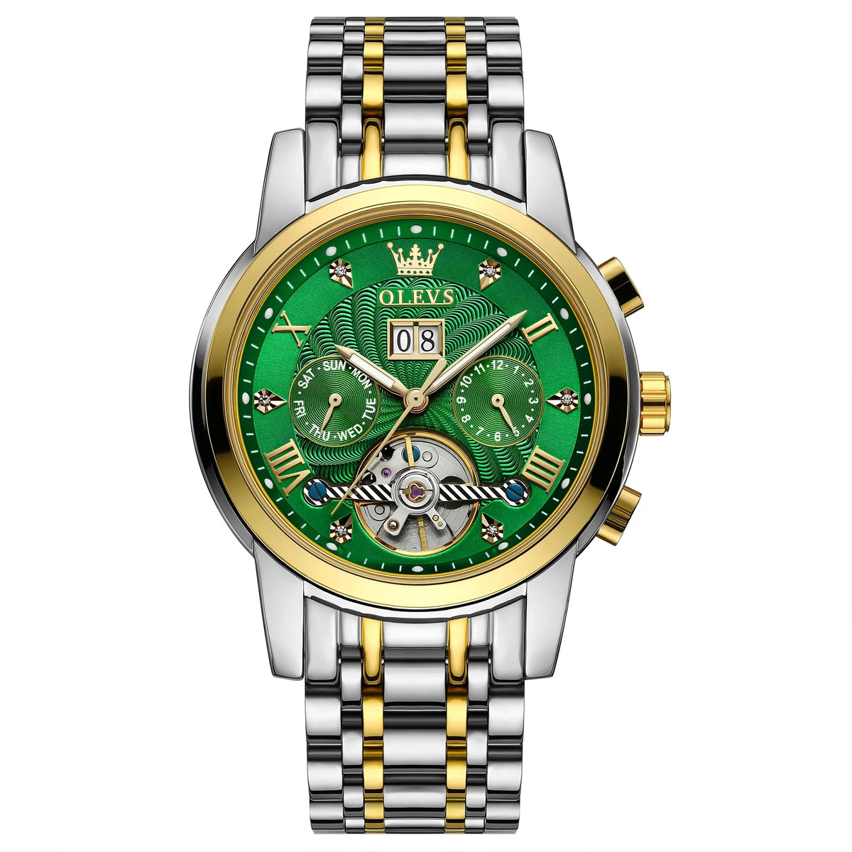 Automatic Mens Dress OLEVS Watches Diamond Business Stainless for Watches Steel Band Skeleton Men Self-Winding Luxury