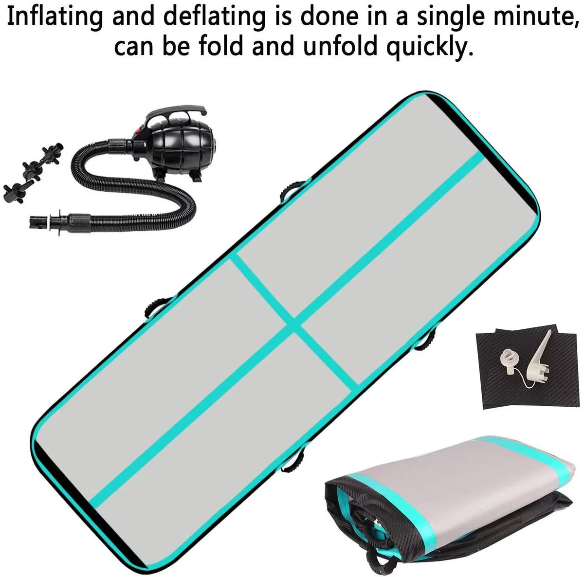 Tumbling Air Mat, FBSPORT Mint Inflatbale Mat, Material Carbon Gymnastic Green 20ft Fiber Track Exercise