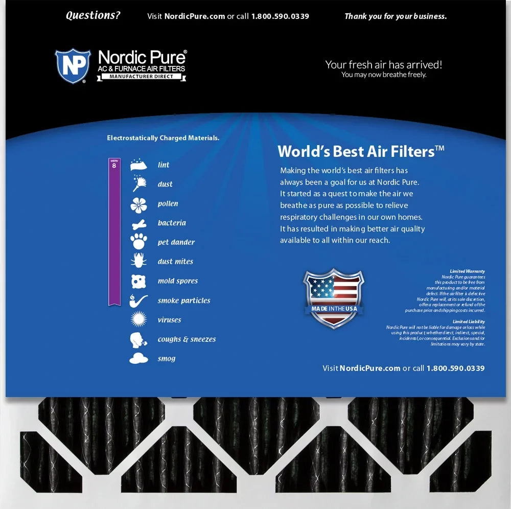 Pure Pleated Nordic 24x24x2 Pack Plus Furnace MERV 8 Carbon Filters Air 3