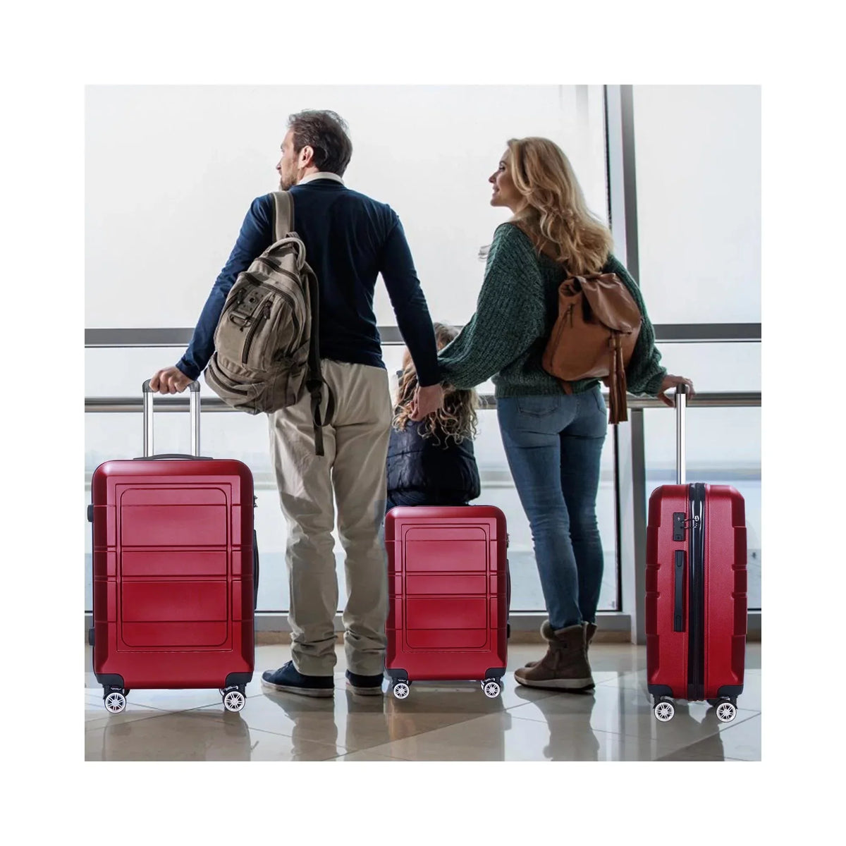 Lock, 3pcs TSA Luggage with Hardside 20"+24"+28" Luggage, Red Traveling Set,