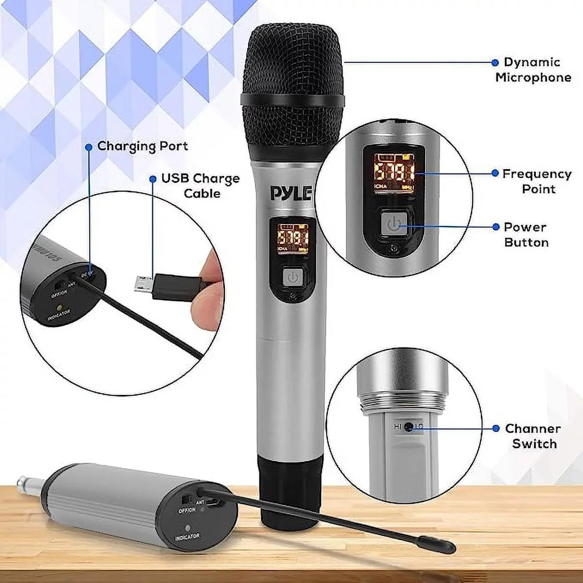 Set Unidirectional Cordless Dynamic Mic Professional Battery Handheld Transmitter UHF Operated Pyle