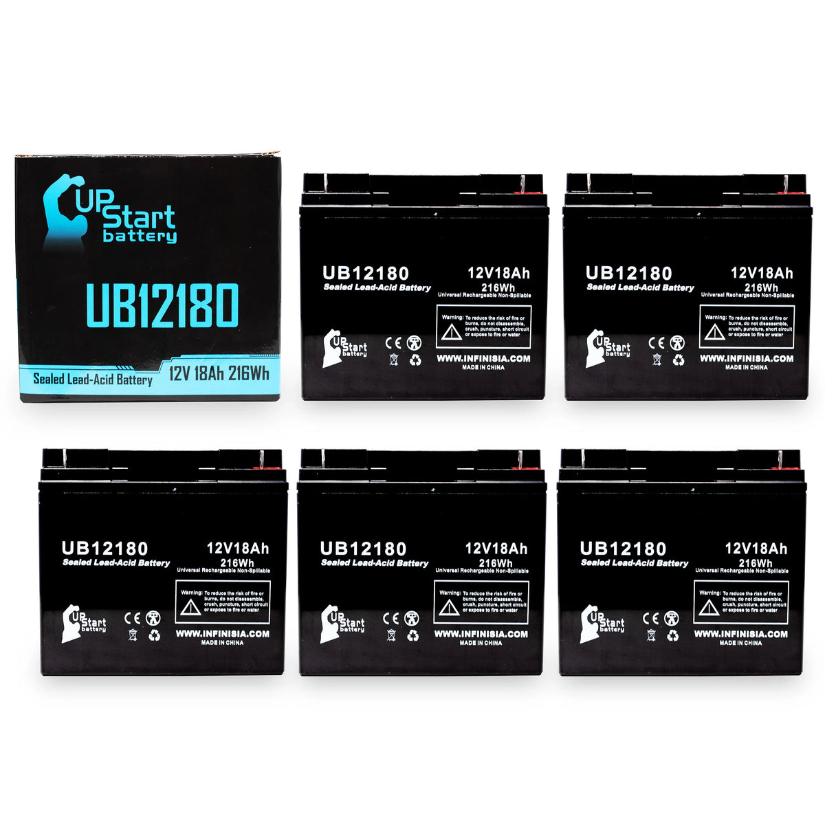 UB12180 18Ah, Pack EAGLE CF12V18 18000mAh, SLA) Battery BATTERIES Lead AGM, Terminal, - Universal 5x Sealed Compatible (12V, T4 Replacement - Battery PICHER Acid