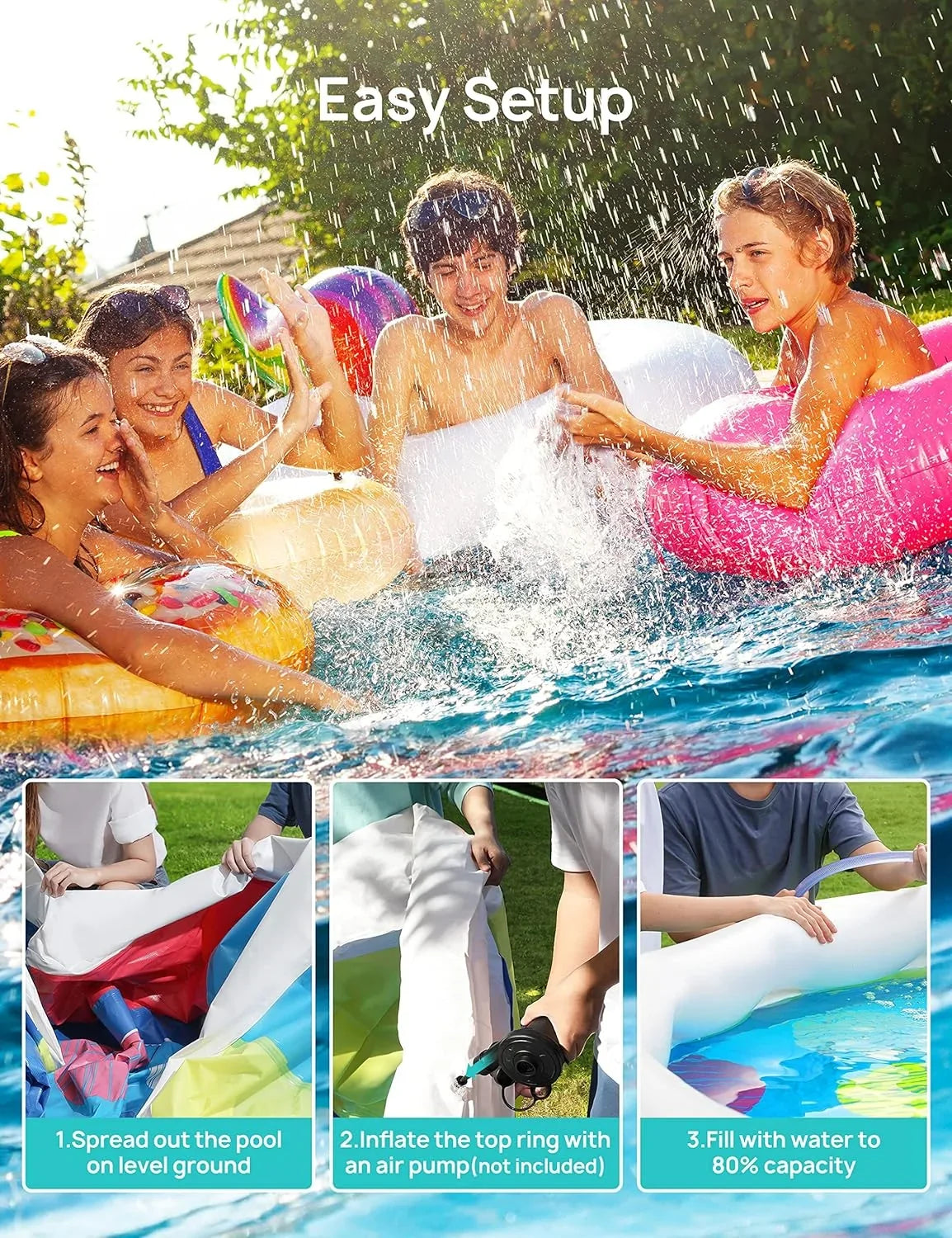 and *35in Cover, 15ft Include Blue 7 Ground Pump, Filter Inflatable Cloth Track Swimming Pool