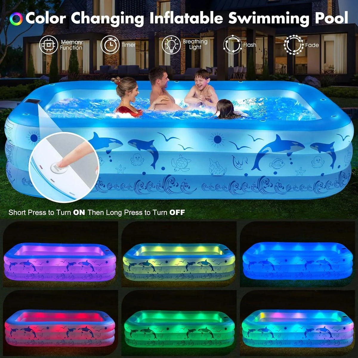 Swimming Pool Family Large Inflatable Kiddle for Blow Inflatable Thickened with Kids,Adults, Backyard Lights, Upgraded 2024 Pool, Solar Powered, up 105"x65"x25''Oversized Pool for Pool Pool