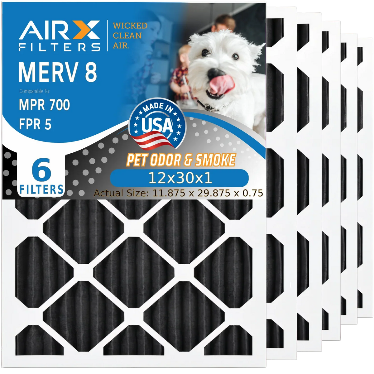 & FPR MERV MPR 12x30x1 Furnace 8 12x30x1 HVAC Carbon Comparable AIR. Made USA Eliminator Filter to Filters 6 5 Pack FILTERS Air WICKED AIRX Odor AC Filter 700 CLEAN by Premium