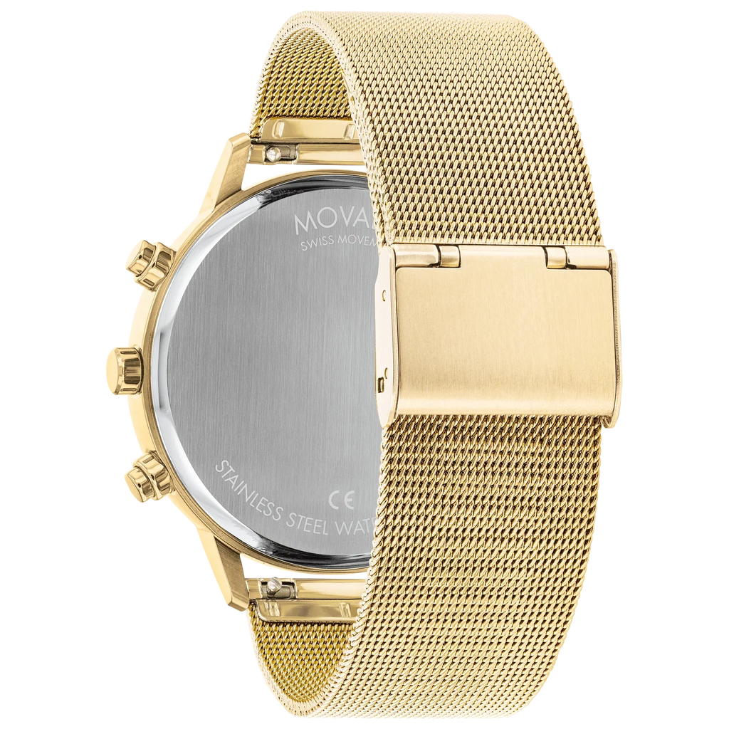 Mesh Band Face Steel 3640052 Gold Yellow Case, 43MM Movado Dial Grey Watch Ion-Plated