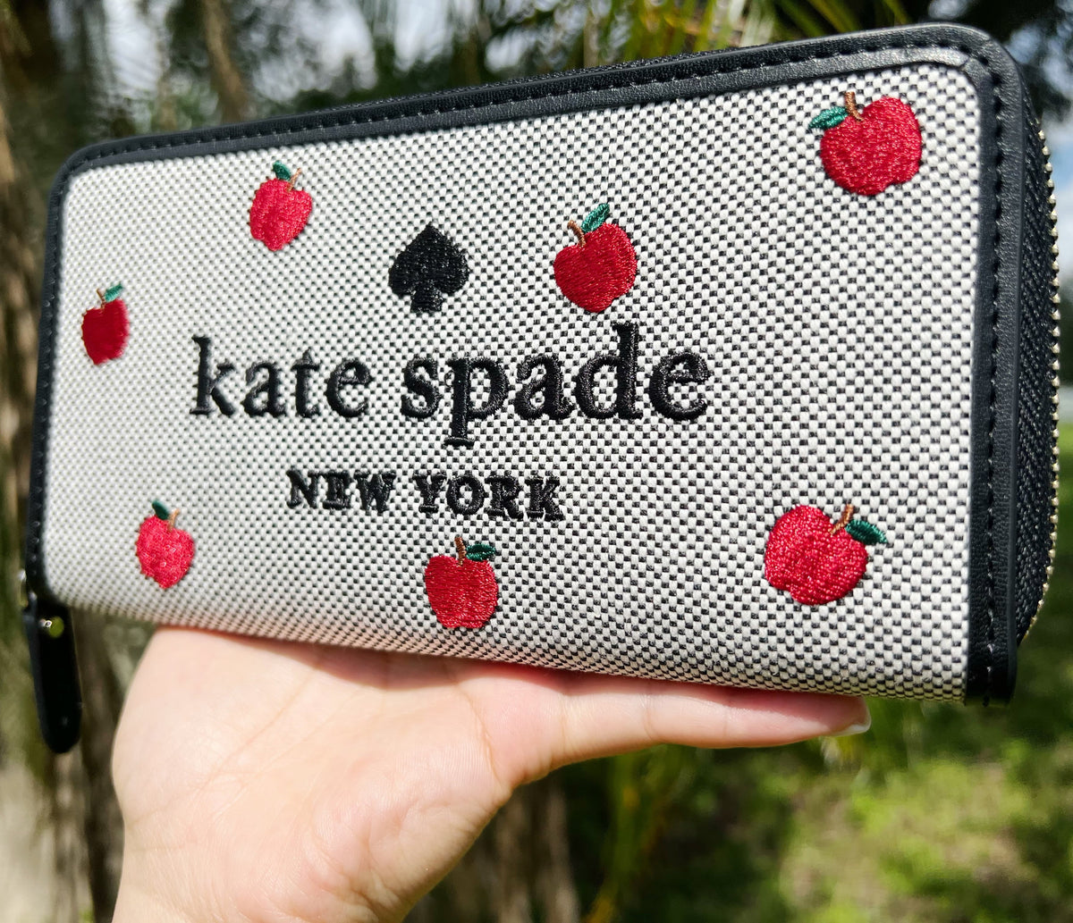 Kate Ella Large Toss Embroidered Multi Continental Wallet Zip Apple Spade
