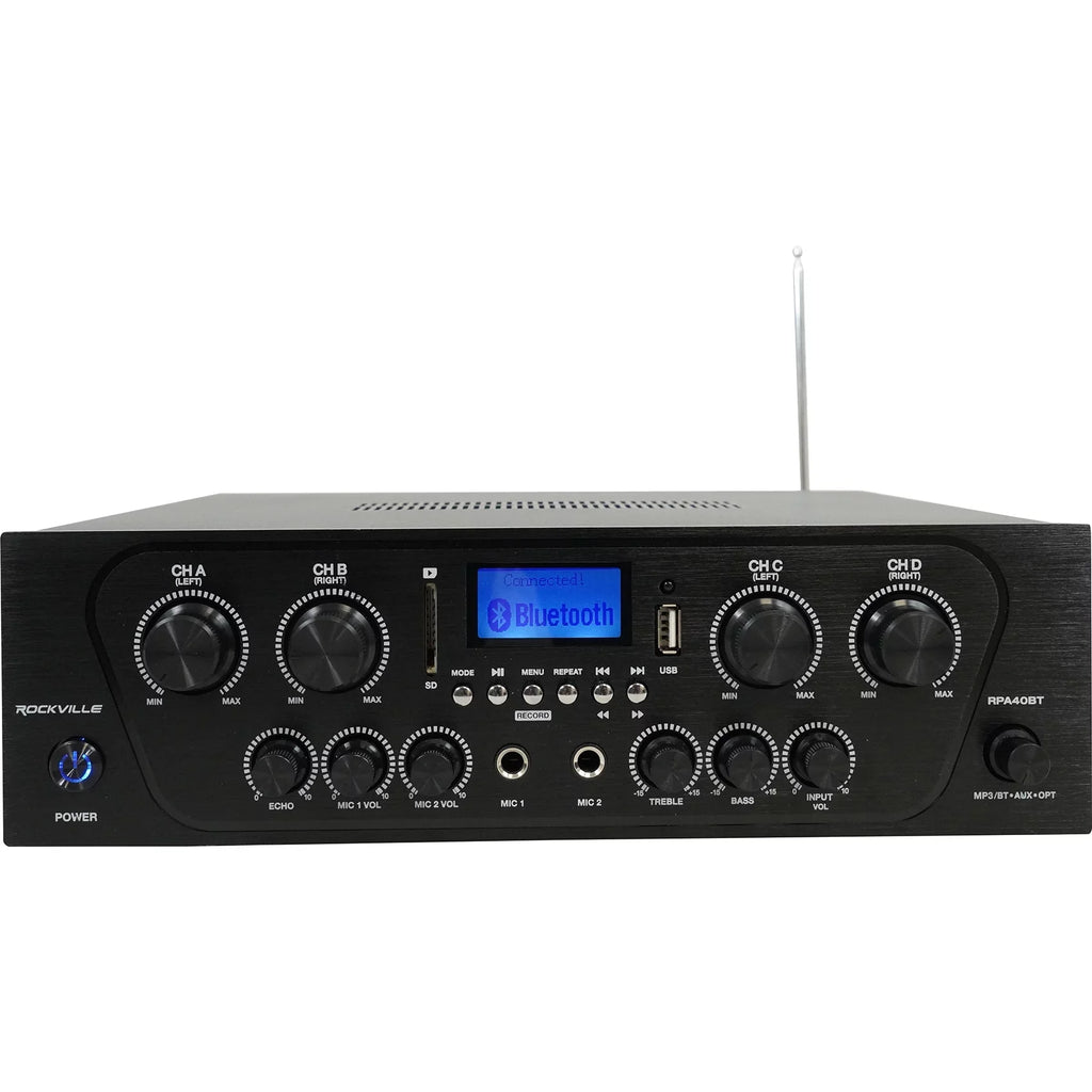 White 8" Kit 4-Room Audio Speakers Rockville Home Ceiling Receiver+(8) RPA40BT