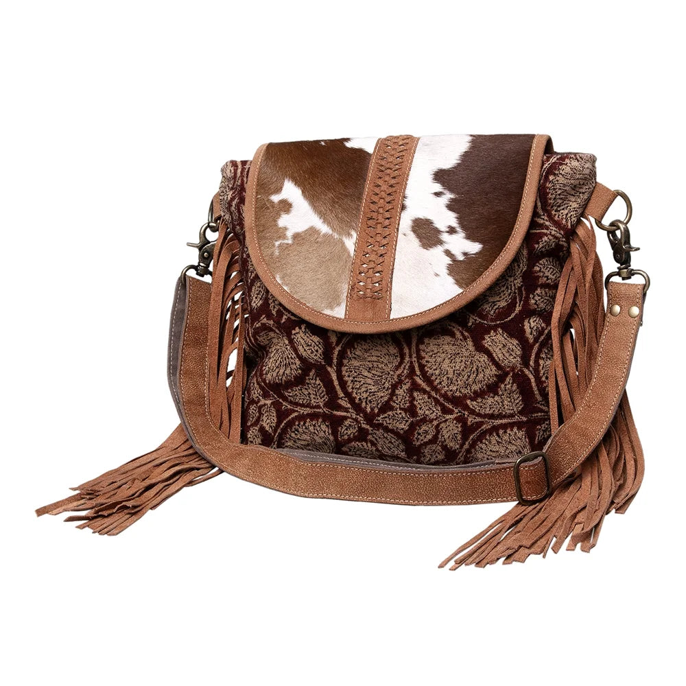 women western Body Upcycled purse Genuine KB KB483 OHLAY Leather handbag Cross Canvas bag Hair-On