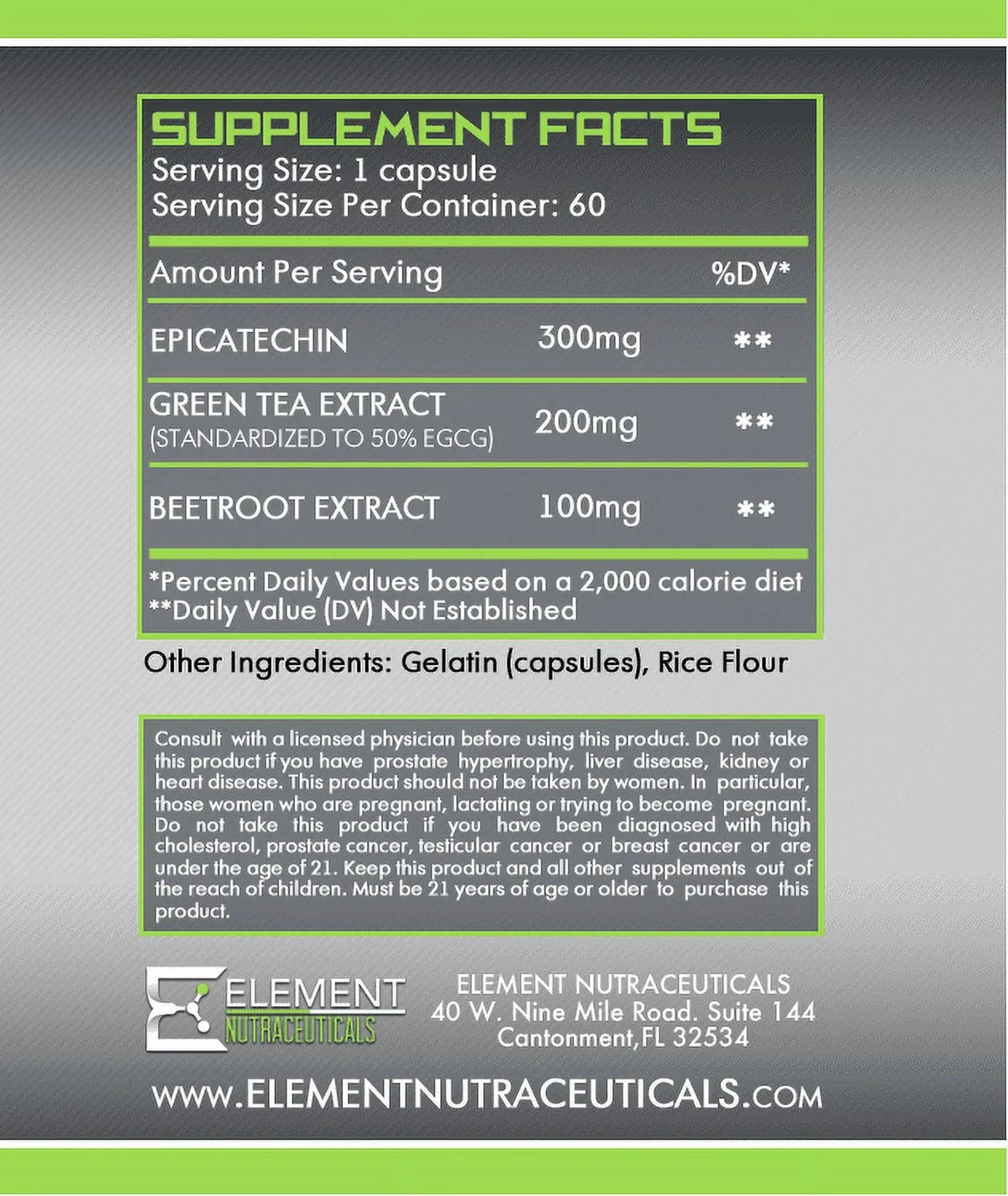 per servings EPICATECHIN Element serving) Nutraceuticals by 300 x mg (60