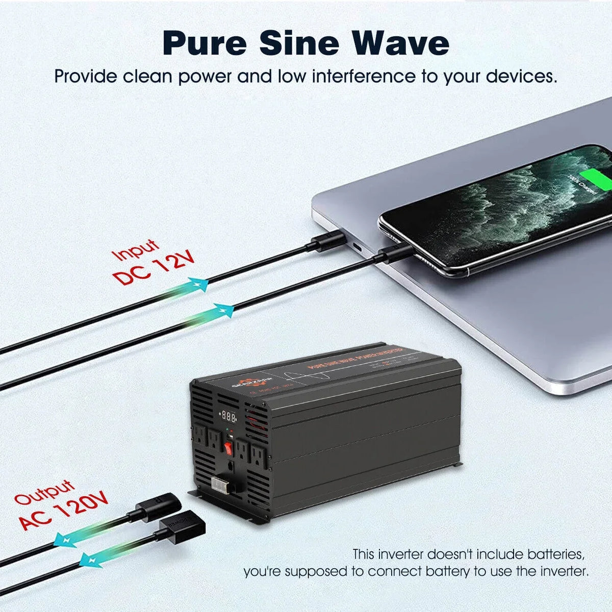 Wave Solar Car DC To Pure LCD Sine Power Converter 7000W AC Inverter 12V 120V Car RV