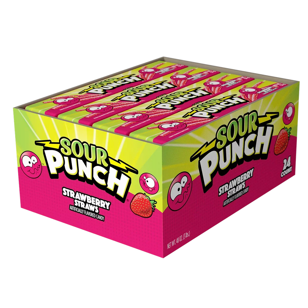Caddy) Sour (24ct Straws, Punch Strawberry, Tray 2oz
