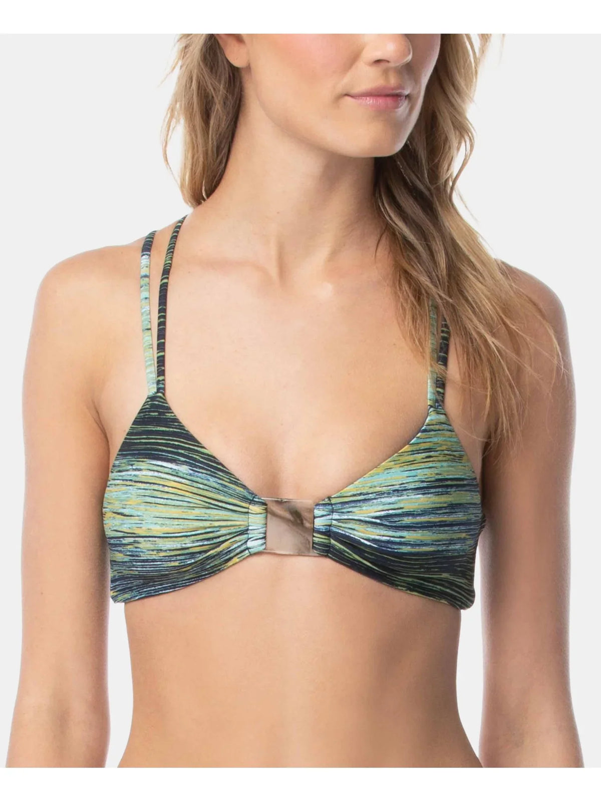 Printed Deep Cups V Strappy Women's Midnight Lined Green VINCE Waves Stretch Top Removable CAMUTO XS Neck Swimsuit
