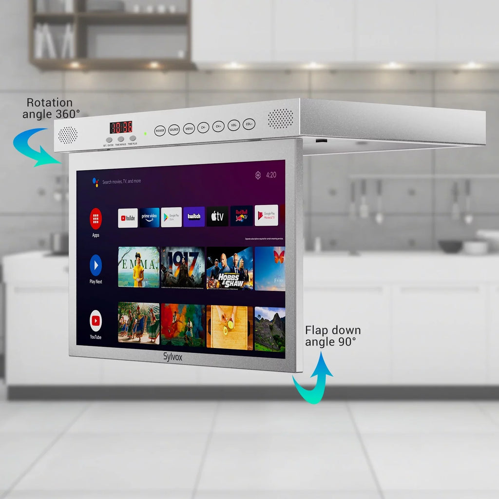 Smart 15.6 SYLVOX inch Bluetooth(Silver） Under Android WiFi Smart TV, Google FHD 1080P Built-in Assistant Cabinet TV Google Play, TV, Kitchen Support