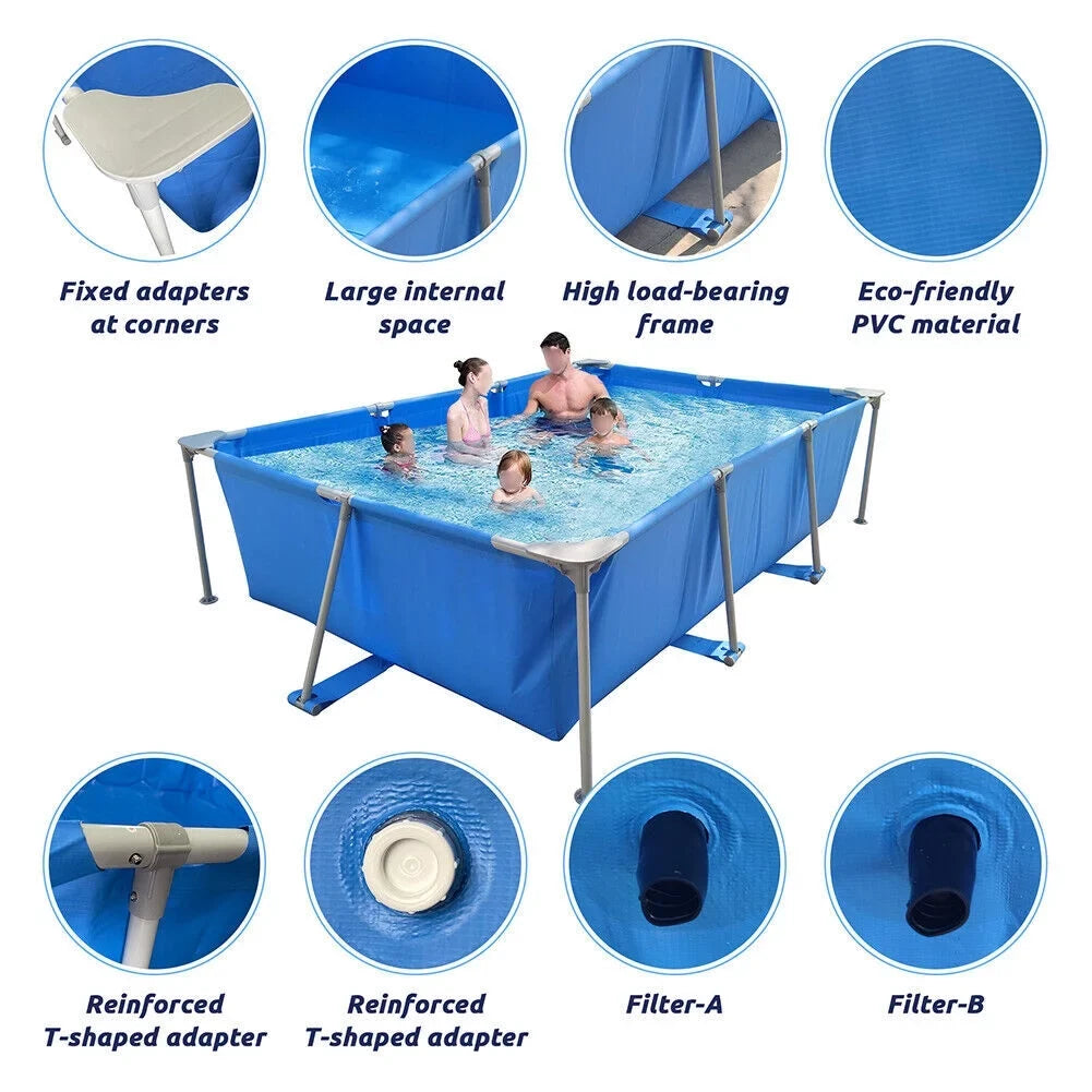 Frame Rectangular Kids Adults Pool, Metal Family for Outdoor Pool Swimming Ground Above Pool, Large