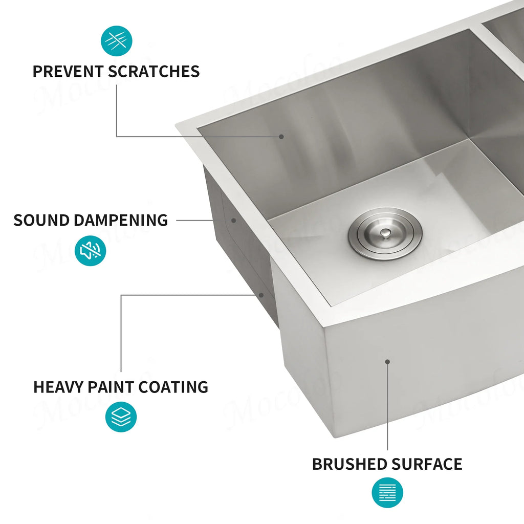 Front Sink Double Stainless Bowl Inch Sink Steel 33x20x9 Gauge 60/40 Farm - Sink 18 Farmhouse Double Mocoloo Farmhouse Kitchen Sink Kitchen Inch 33 Apron