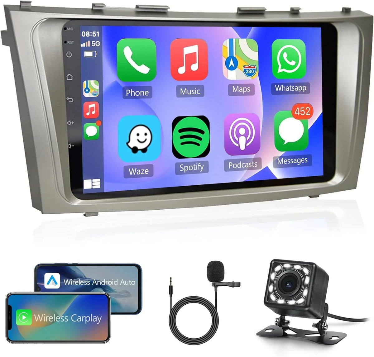 GPS Android + 9 WiFi Screen Bluetooth Camera SWC Backup Camry USB Car Radio Camry Navigation 2G+32G Car Toyota Inch Stereo Touch FM Android 2006-2011, Carplay THONZER Auto for Radio
