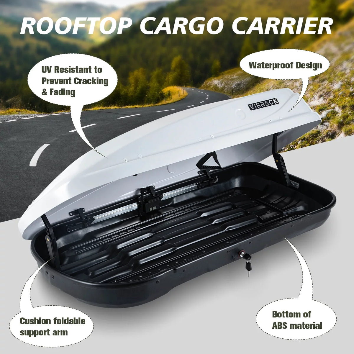 Hard L Rooftop x Box Carrier for with Cargo Waterproof 30.3" Cargo 56.3" Double 13.8" Locks, SUV H, W 13 Large ft³ Rooftop Box Shell Rooftop Cargo x White