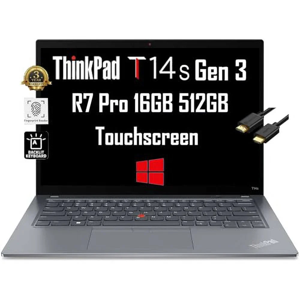 WRT, Touchscreen (AMD RAM, Grey Business Pro, Pro Laptop SSD, 16GB Win Webcam, Backlit, FHD+ T14s Ryzen 3 i7-1185G7)) Cable, 7 IST 3-Yr (8-Core Lenovo 6850U, Beat 14" 10/11 512GB Gen ThinkPad FP,