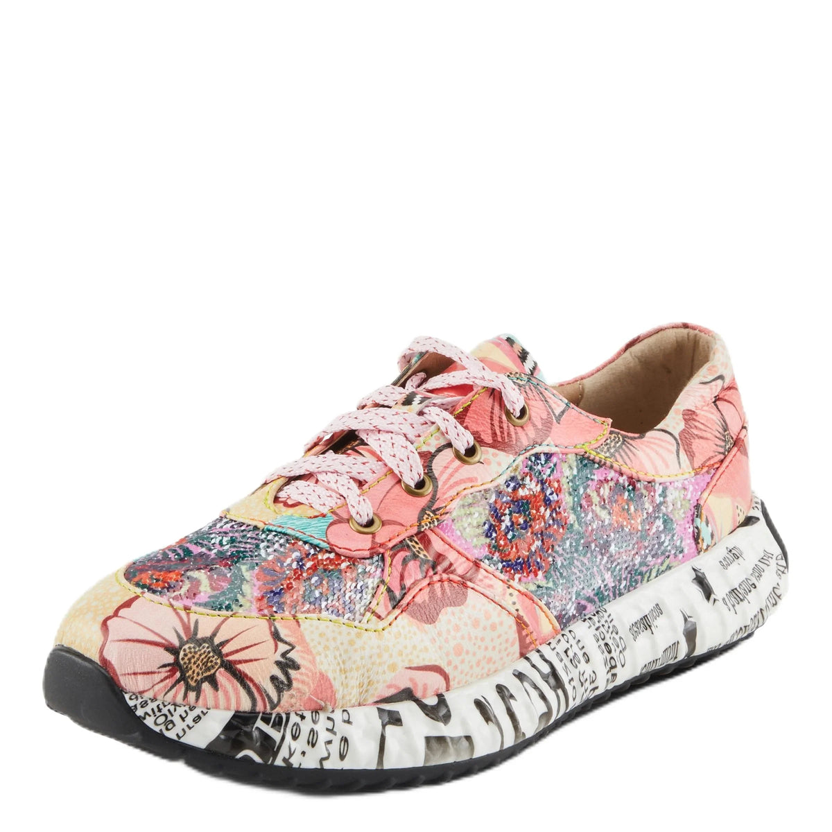 Pink Touch L'Artiste Spring Step - Sequin US 5 Stylish EU Leather with / Comfort Women's Fashion Cabaret Sneakers 35 a Sparkling Multi