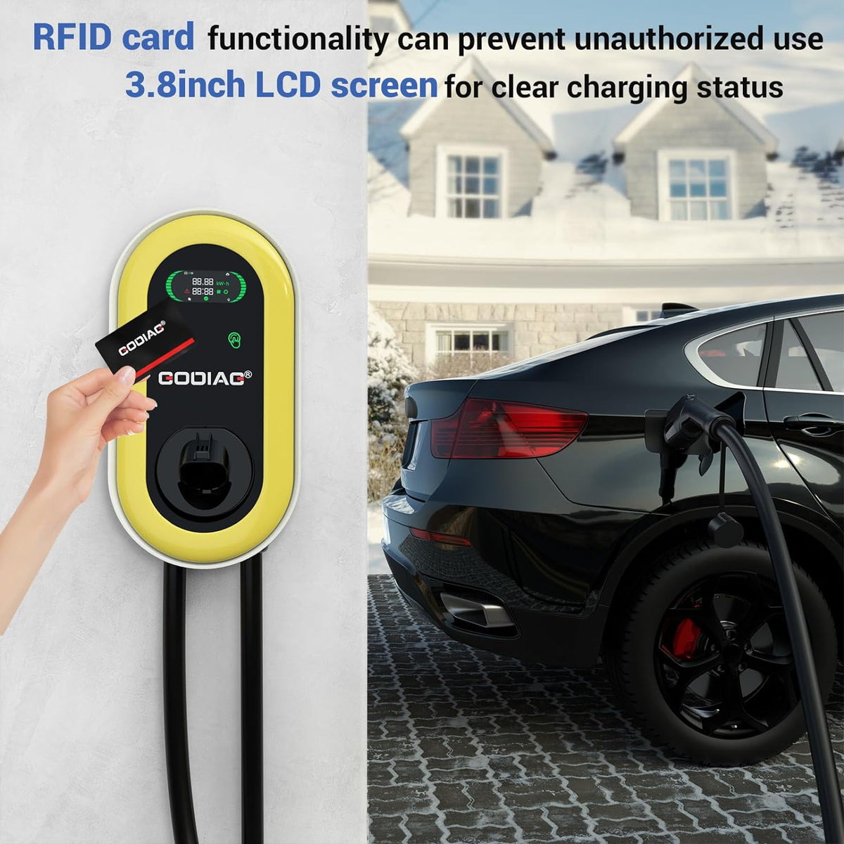 Fast Electric EV with Charger, Station Home Hardwired GODIAG Wall-Mount Car 25ft 40Amp/9.6kw Cable Charging Indoor 2 240V Level Outdoor