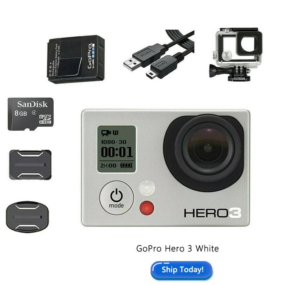 Sport GoPro (Refurbished) White Camcorder Action Camera Restored HERO3 Edition Wi-Fi