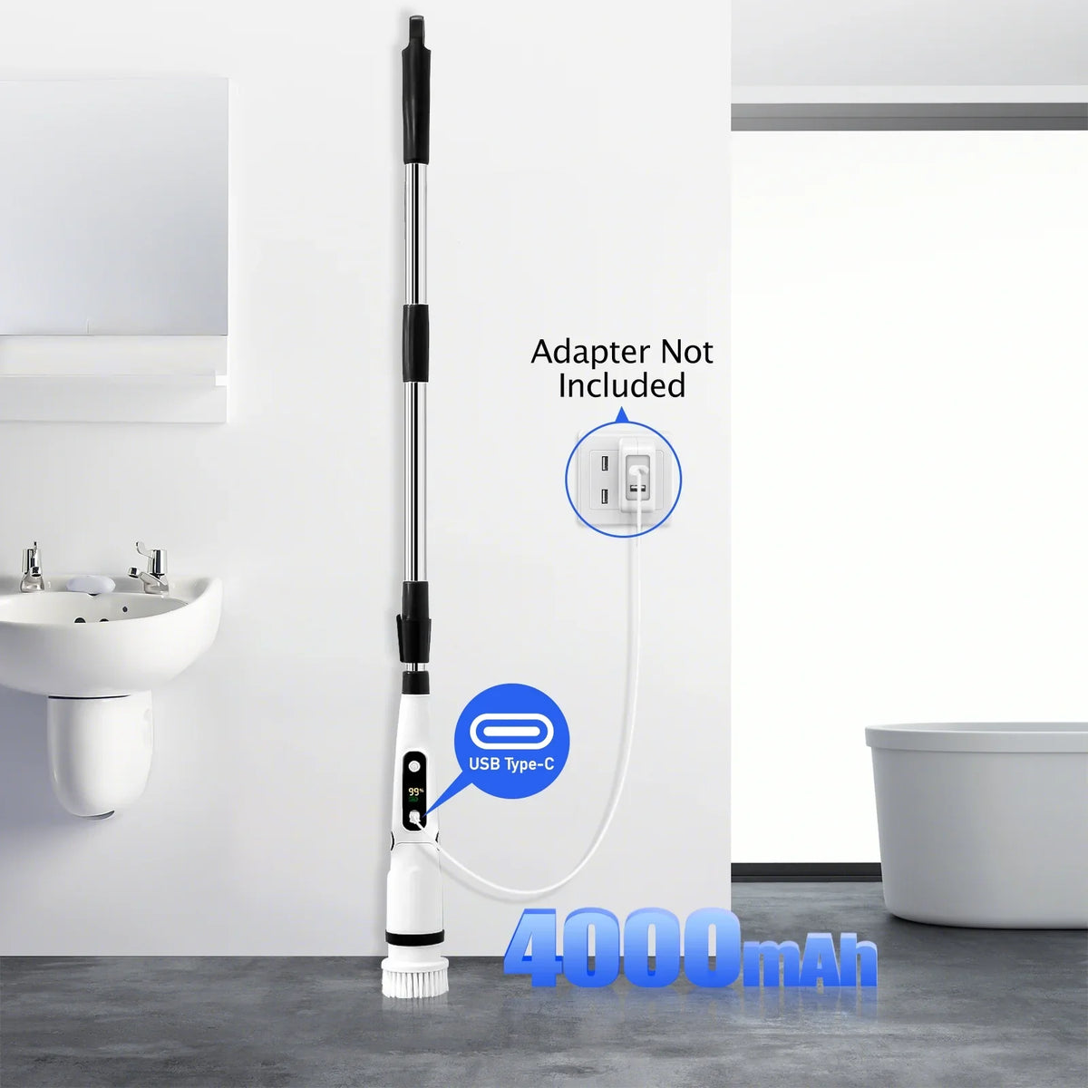 8 Kitchen Brush Tub Brushes Heads,Shower Cleaning Brush with Scrubber, Household Long Tile Handle WLRETMCI Scrubber with Spin for Cleaning Car Floor Electric Cordless Bathroom