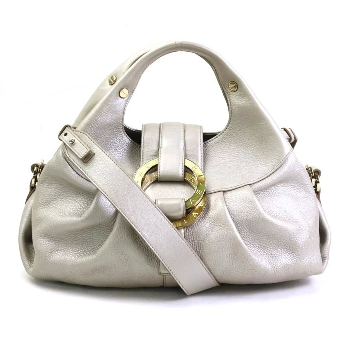 leather gold Chandra Pre-Owned (Good) bag gray BVLGARI pearl Bvlgari handbag shoulder ladies