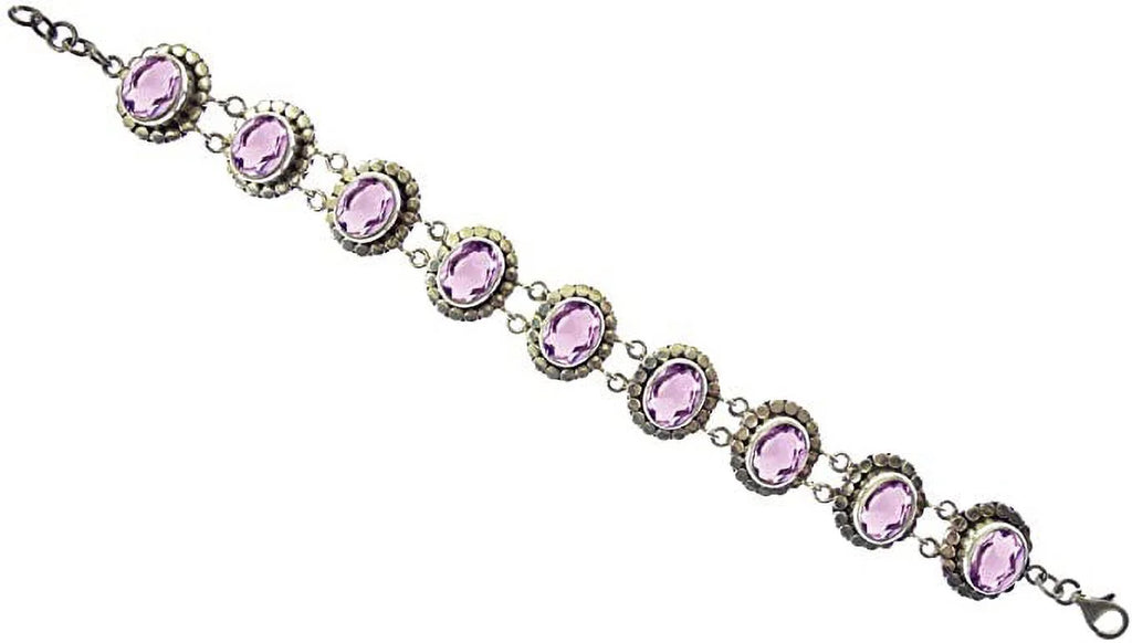 Silver Sterling Gypsy to 7.5” Ethnic / Handcrafted Gemstone Bracelet Designer Tribal Fashion Inch Amethyst Adjustable for Beautifully Unique 8” Purple Length 925 Women Genuine
