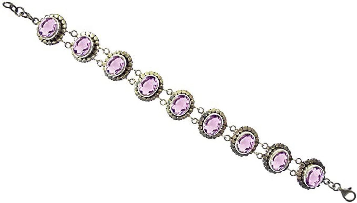 Silver Sterling Gypsy to 7.5” Ethnic / Handcrafted Gemstone Bracelet Designer Tribal Fashion Inch Amethyst Adjustable for Beautifully Unique 8” Purple Length 925 Women Genuine