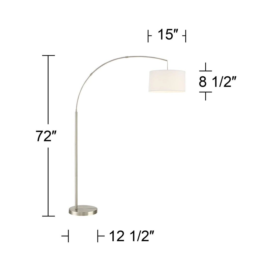 Lighting Modern 360 Reading Nickel 72" Metal White Linen House Living Lamp Shade Arc Floor Brushed Bedroom Drum Cora for Standing Office Room Tall