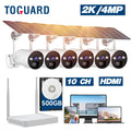 Toguard Solar Battery Surveillance Connector Bullet System SC17 HDMI Outdoor Camera 10CH 6 NVR Pcs Security 2K/4MP WiFi Wireless Camera