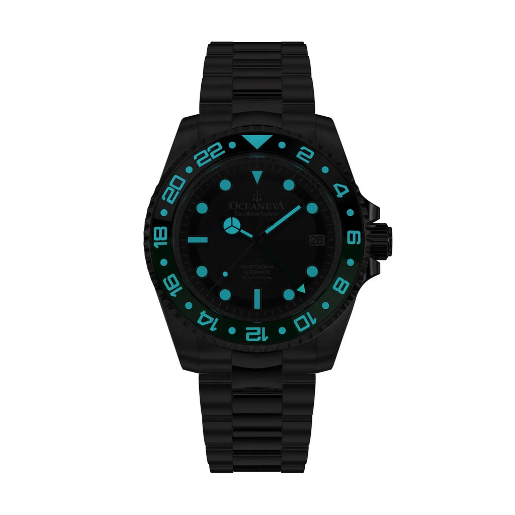 '- Dive Green Watch GMT 1250M Deep Down with Back Movement Screw Explorer Men - For Seal Resistance Case Swimming Watches Oceaneva™ - Bezel Automatic Marine Japan Diver Water Triple Pro Wrist