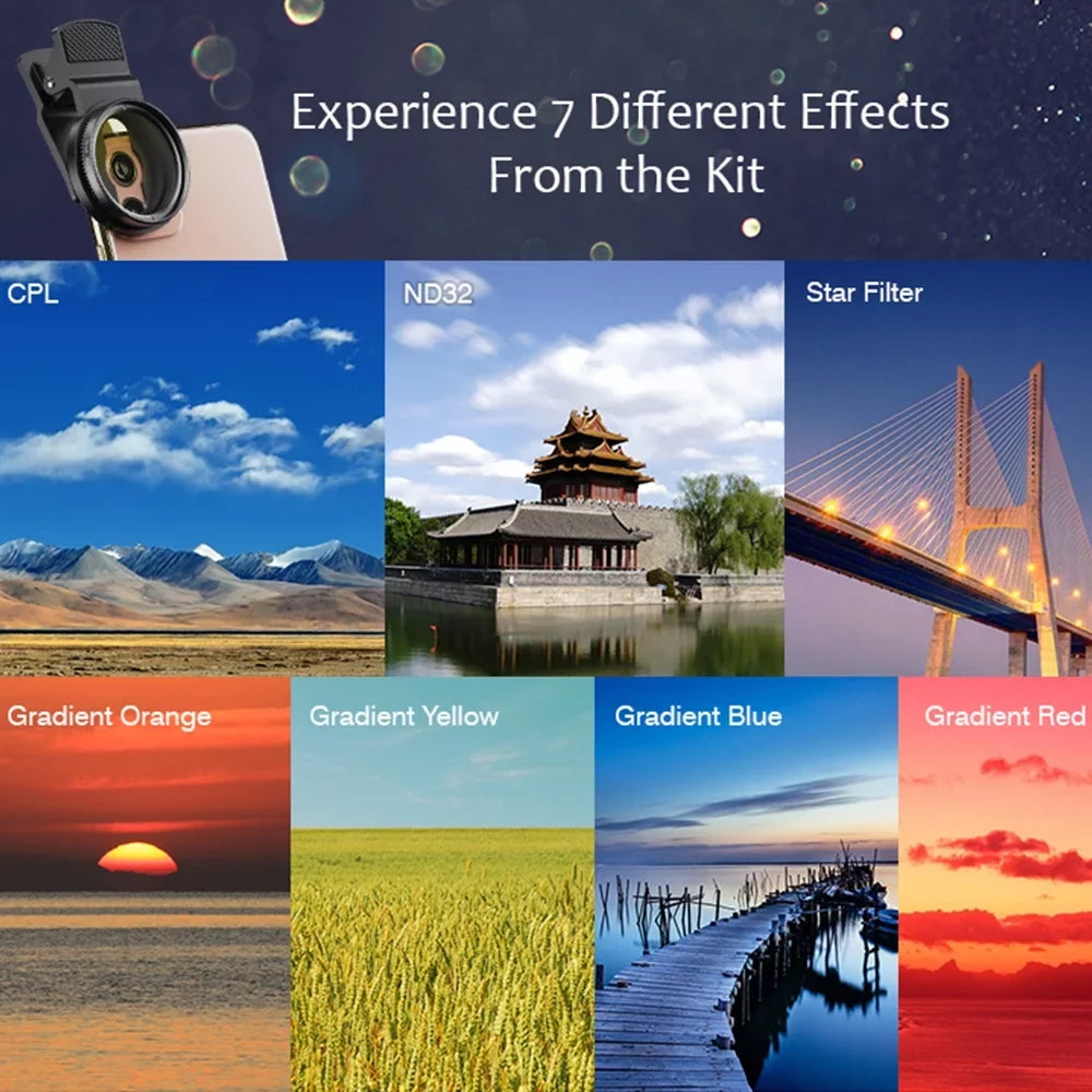 with Graduated Professional Yellow Camera APL-37UV-7G Suitable Kit 7in1 Filter APEXEL and for Most 37mm Star Lenses Phone Orange Red Smartphones Lens CPL 37mm Filters Blue