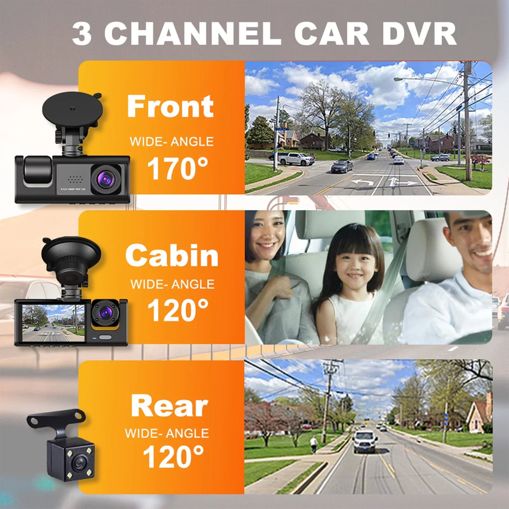 1080P+720P+480p Camcorder Auto Front Video Car Car Recorder Cameras Inside Andoer 3 Cam Mirror Safety Camera Recording Vision and Rear Rearview Dash Driving Night Recorder Car