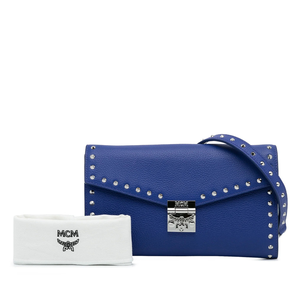 Blue Chain Wallet Crossbody Leather Studded Pre-Owned Authenticated (Good) Bag Calf Unisex Patricia MCM on