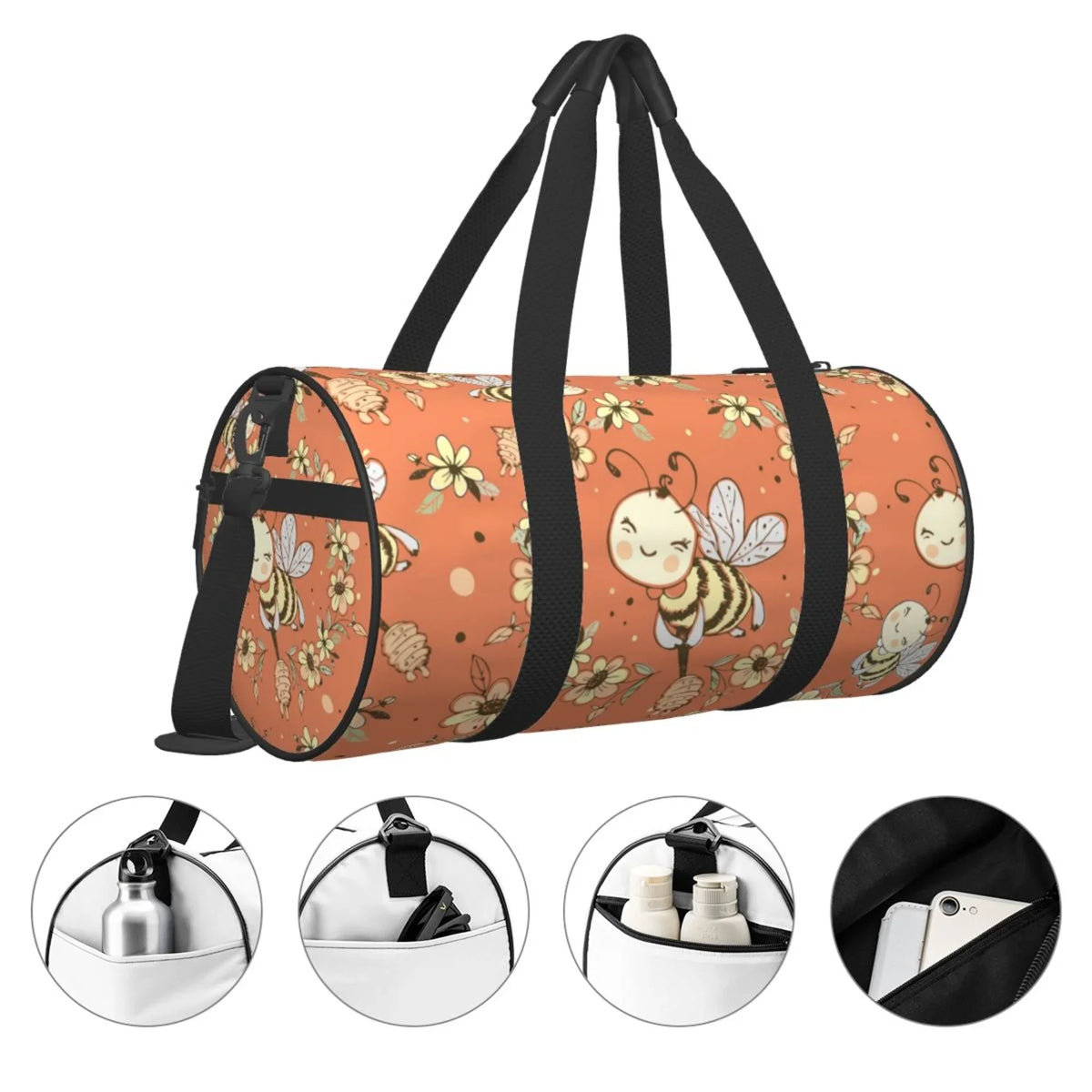 Cute Sports Duffle Honeybees Bag, Men Bag Tote Weekenders Bags for Gym Women Fantasy Travel ZICANCN