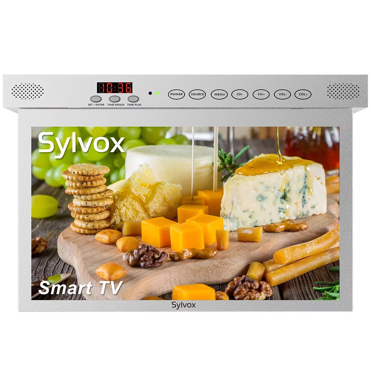Smart 15.6 SYLVOX inch Bluetooth(Silver） Under Android WiFi Smart TV, Google FHD 1080P Built-in Assistant Cabinet TV Google Play, TV, Kitchen Support