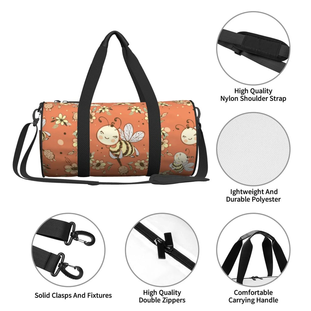Cute Sports Duffle Honeybees Bag, Men Bag Tote Weekenders Bags for Gym Women Fantasy Travel ZICANCN