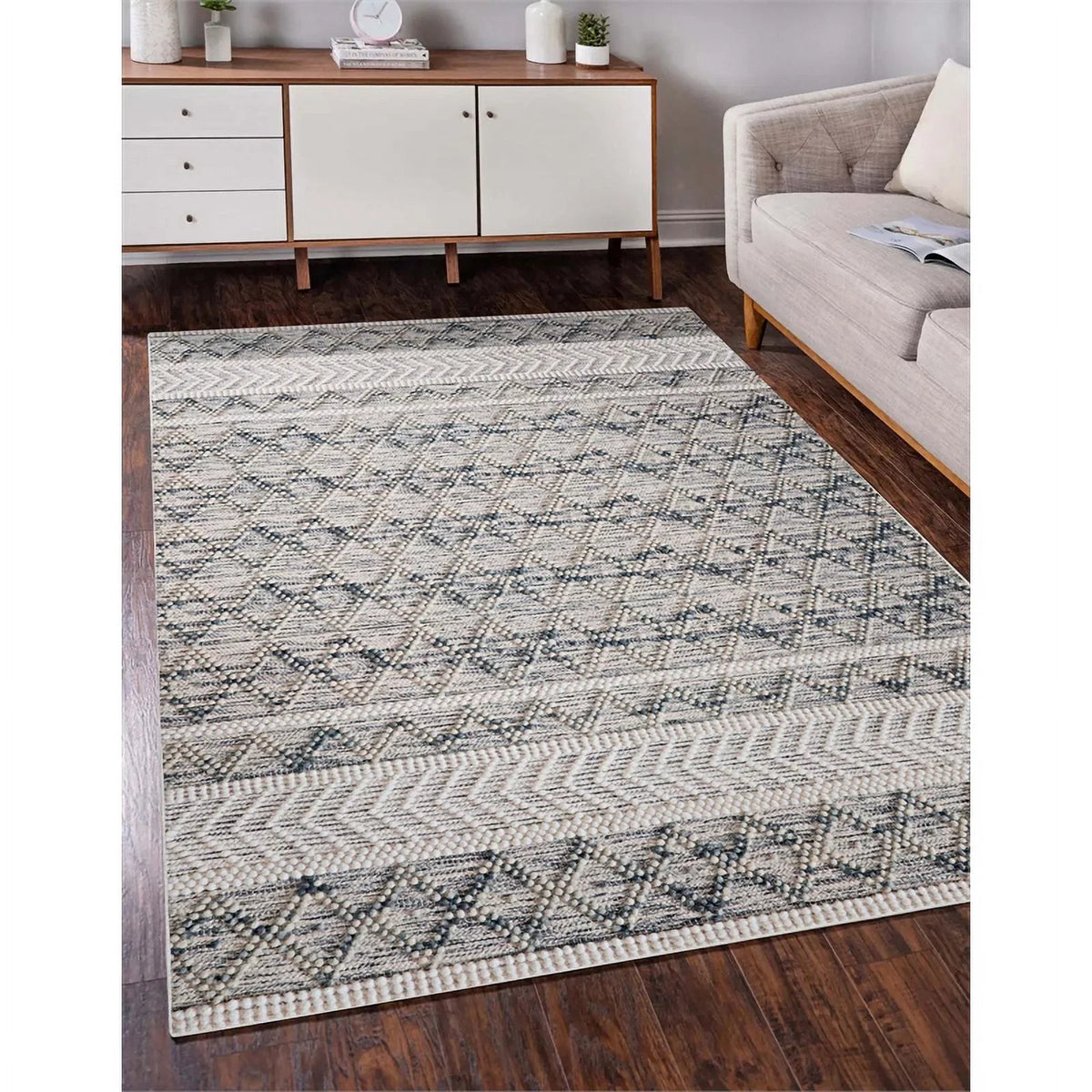 in Rug Linon 5' x Marion Cream 7' Macomb Polyester Area